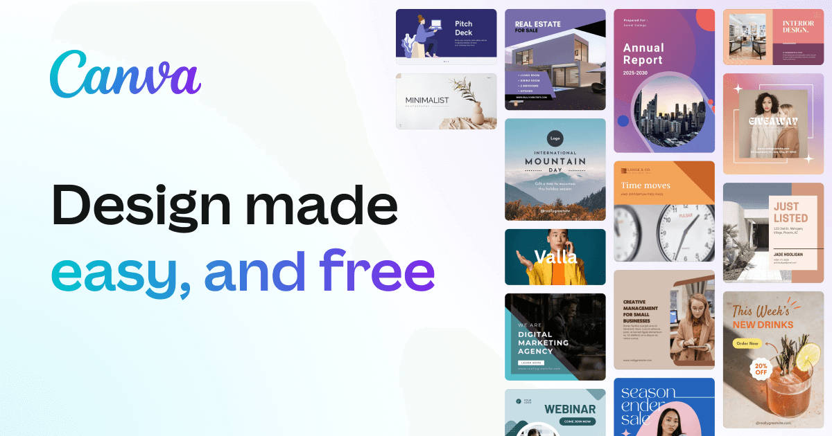 Canva website's main page displaying a wide range of products for sale.