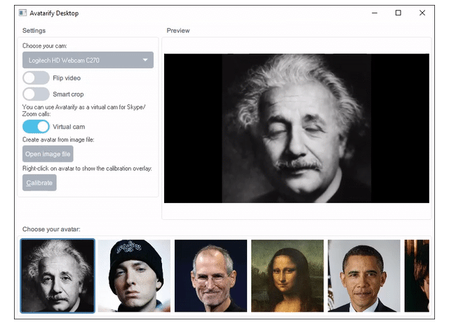 The Avatarify desktop interface. 
